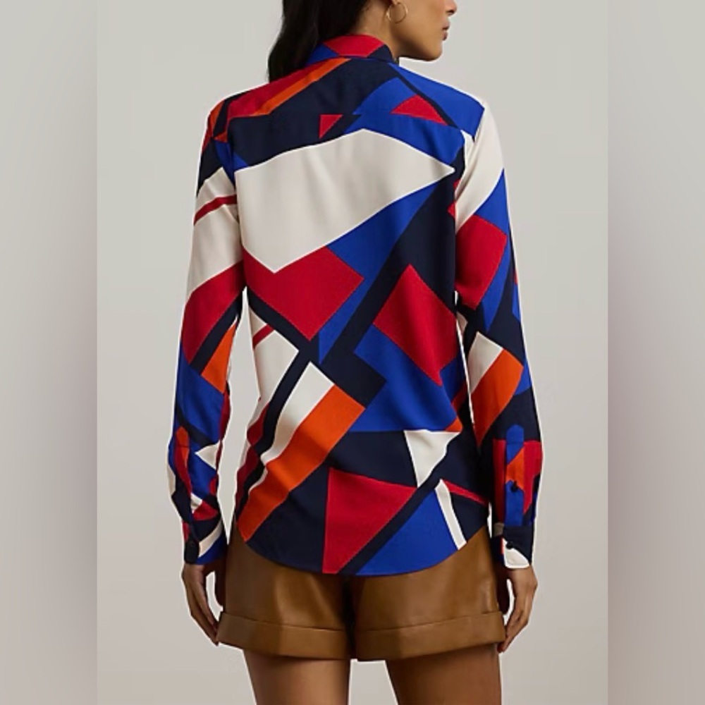 Women Lauren RALPH LAUREN Classic Sailboat abstract geometric resort motif shirt - Picture 3 of 7